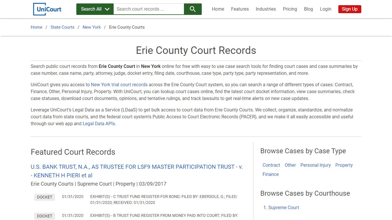 Erie County Court Records | New York | UniCourt